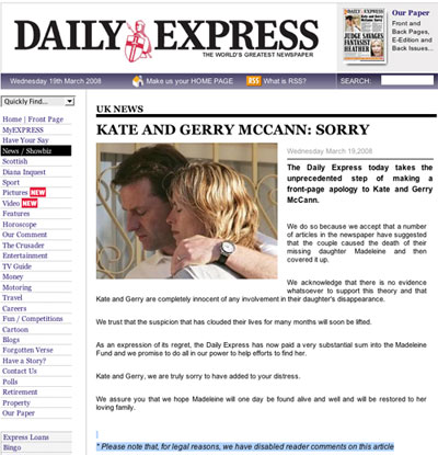 Daily Express online apology