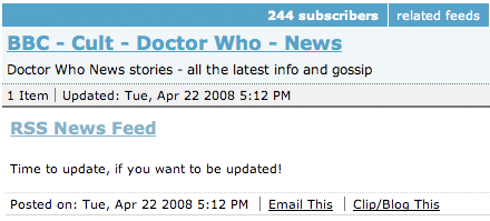 Doctor Who Bloglines subscriptions
