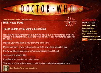 Doctor Who site announcement