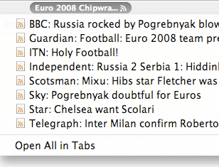 Euro 2008 Chipwrapper RSS feed as a live bookmark in Firefox