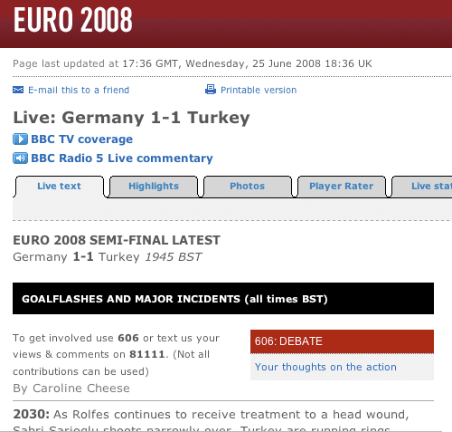 Text commentary from the Euro 2008 semi-final on bbc.co.uk