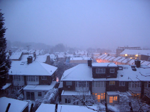 Snow on London rooftops