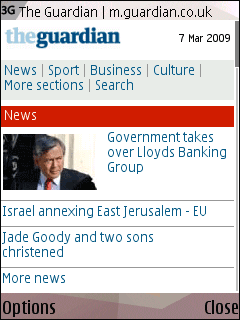 Guardian  mobile front page