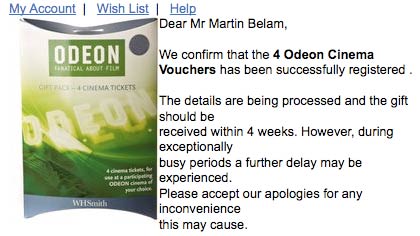 Odeon confirmation email