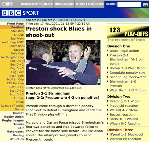 The old BBC Sport site