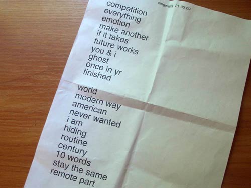 Idlewild's sound desk set-list from Dingwalls 21/5/2009