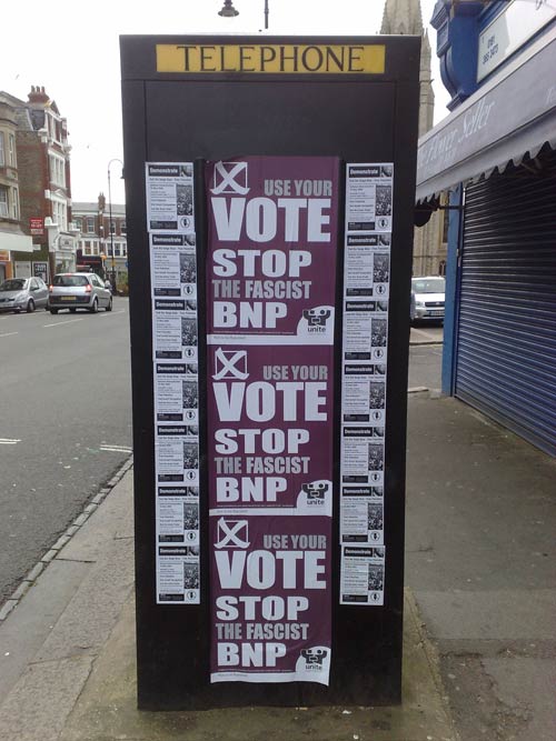 Stop the BNP fly-posted across a telephone box in Muswell Hill