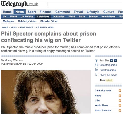 Phil Spector Twitter hoax in The Telegraph