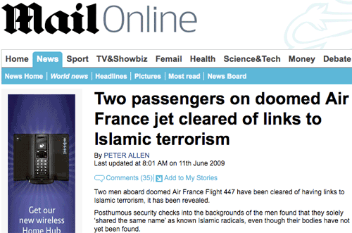 Daily Mail Air France story