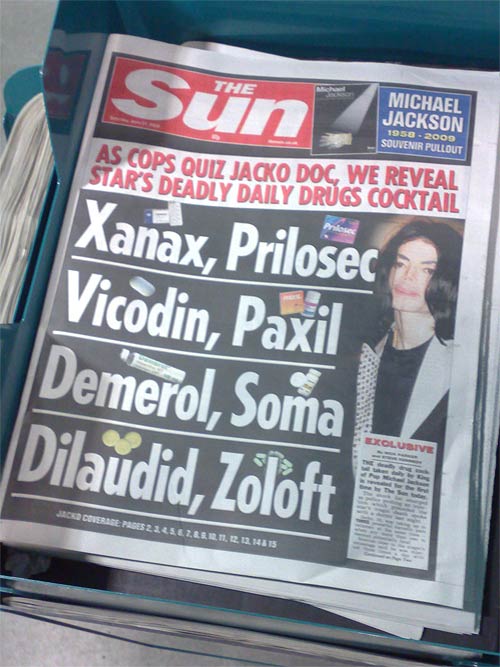 The Sun's Michael Jackson pharma front page