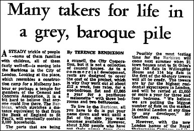 1969 article about the Barbican in The Guardian