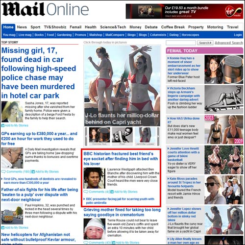 Mail Online homepage on Tuesday afternoon