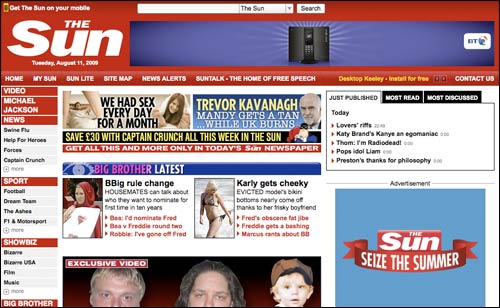 The Sun homepage