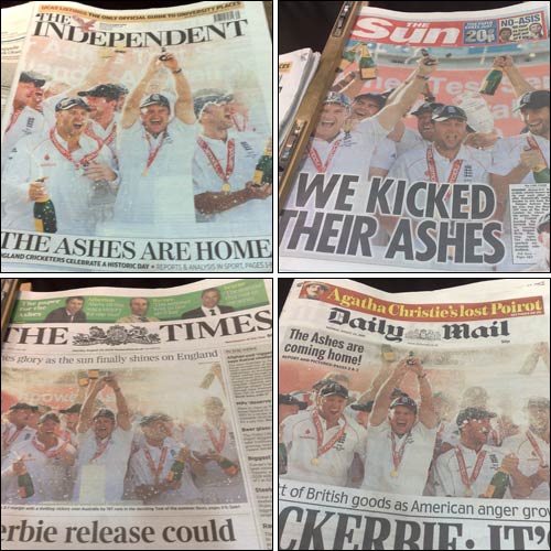 Ashes victory fronts pages