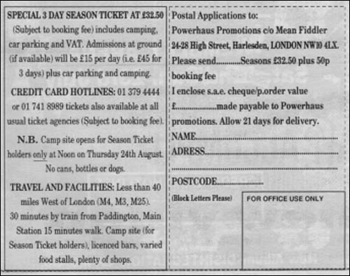 Postal ticket application form for Reading