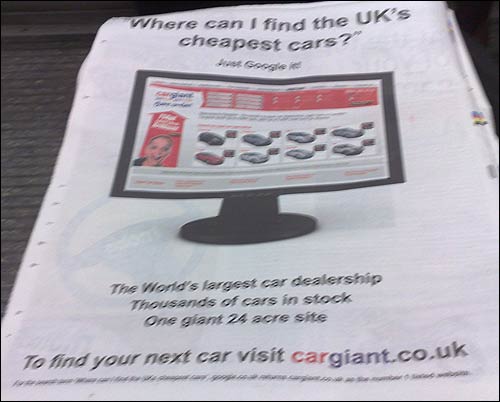 Cargiant.co.uk advert in Metro