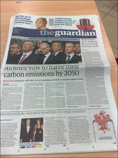 The Guardian front page on 22nd September 2009