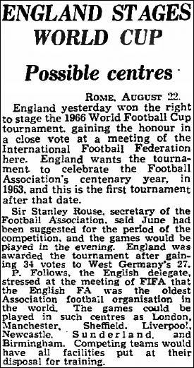 England awarded the World Cup in 1960 from The Guardian