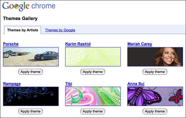 Google Chrome themes gallery