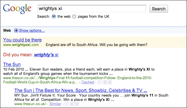 The Sun adverts on Google
