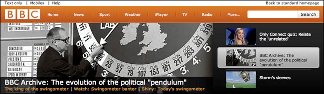 BBC Beta homepage with an old school pendulum in action