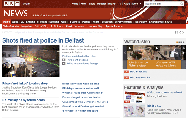 The redesigned BBC News homepage
