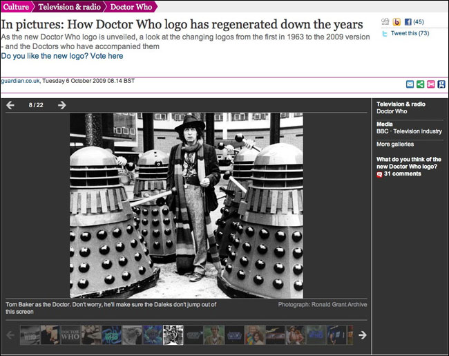 Tom Baker stars in one of The Guardian's new gallery layouts
