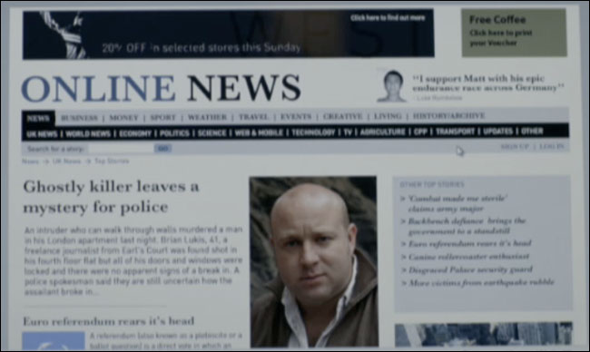 The 'Online News' website in the BBC's recent Sherlock