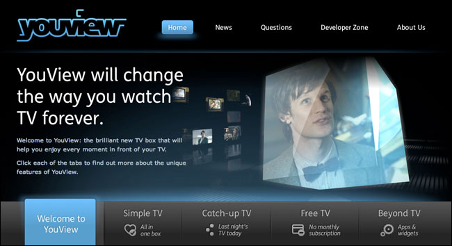 YouView website with Matt Smith as Doctor Who