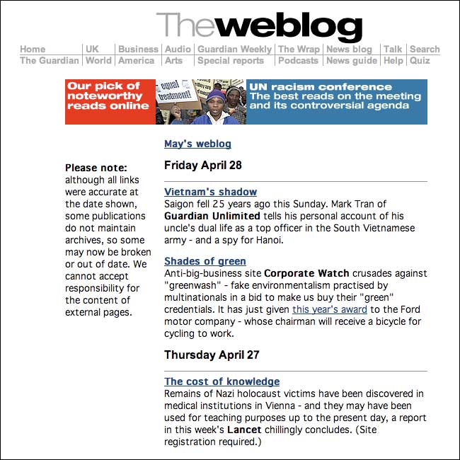 The weblog on guardian.co.uk