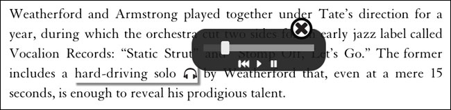Appropriate clips of songs are embedded in the text