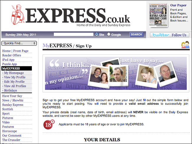 Daily Express MyEXPRESS sign-up form