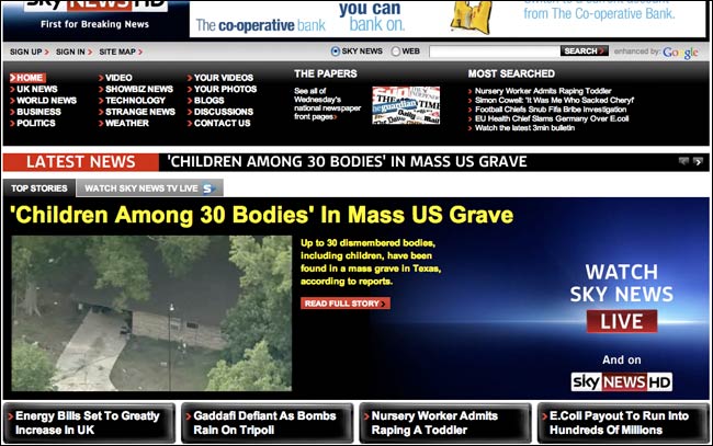 Sky News reporting Texas mass grave