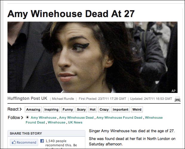 Amy Winehouse story on Huffington Post UK