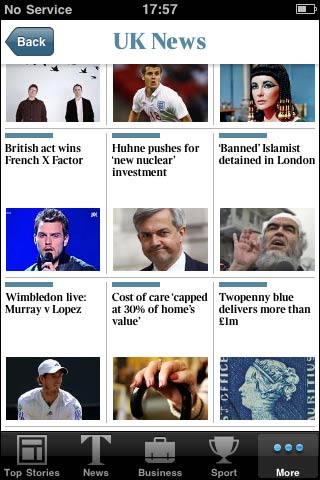 The Times app news grid