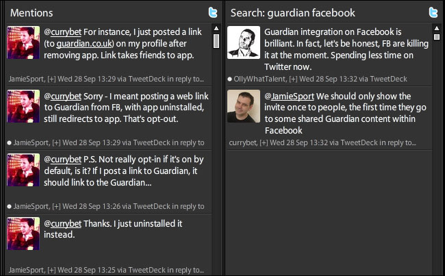 Facebook Tweetdeck conversation