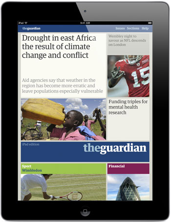 Front page of the Guardian iPad app