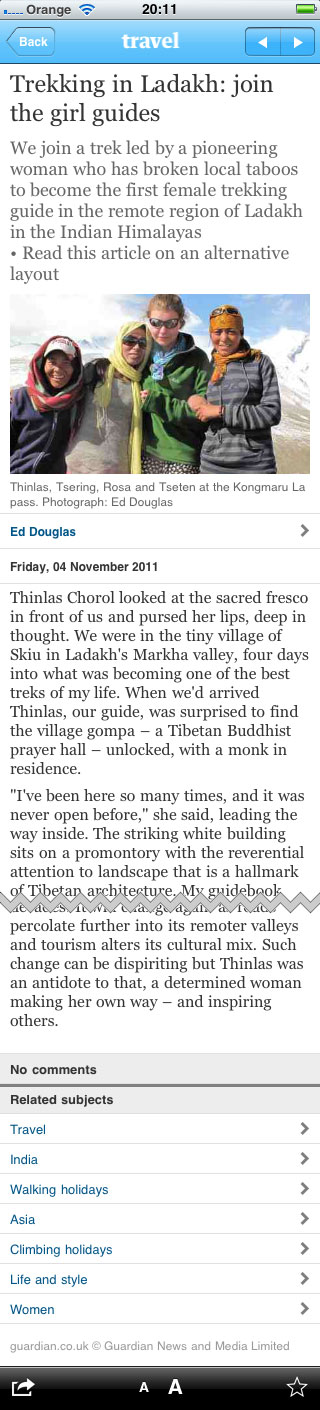 Ladakh article in the iPhone app