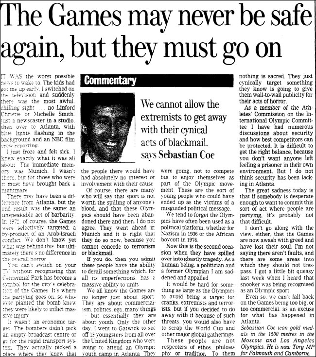 Sebastian Coe article in the Observer in 1996