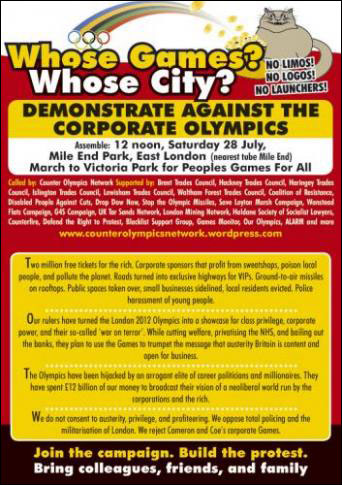 Olympics protest flyer