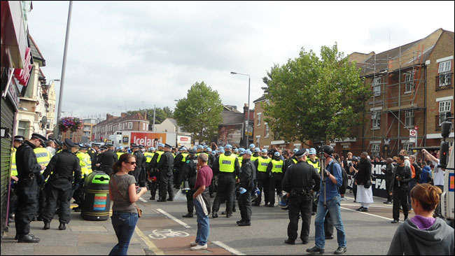 The rear of the racist EDL march in Walthamstow