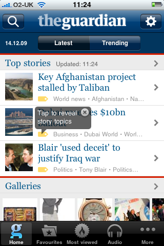 Guardian iPhone app homepage
