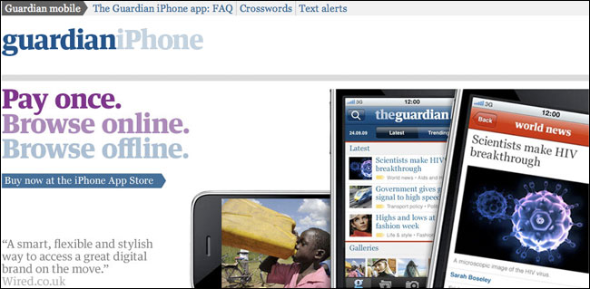 Guardian iPhone app page