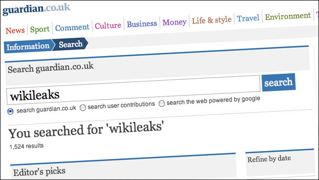 A search fro wikileaks on guardian.co.uk