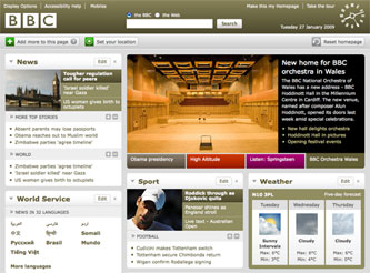 Personalised BBC homepage - January 2009