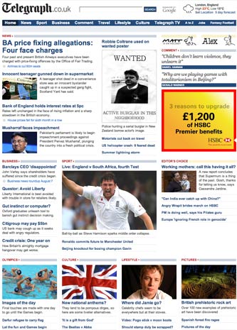 August 2008 Telegraph homepage